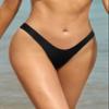 SHEKINI Women's Thong Bikini Bottom High Cut V Cheeky Brazilian Swimsuit Bottom(Manhattan Black, Small) view 4