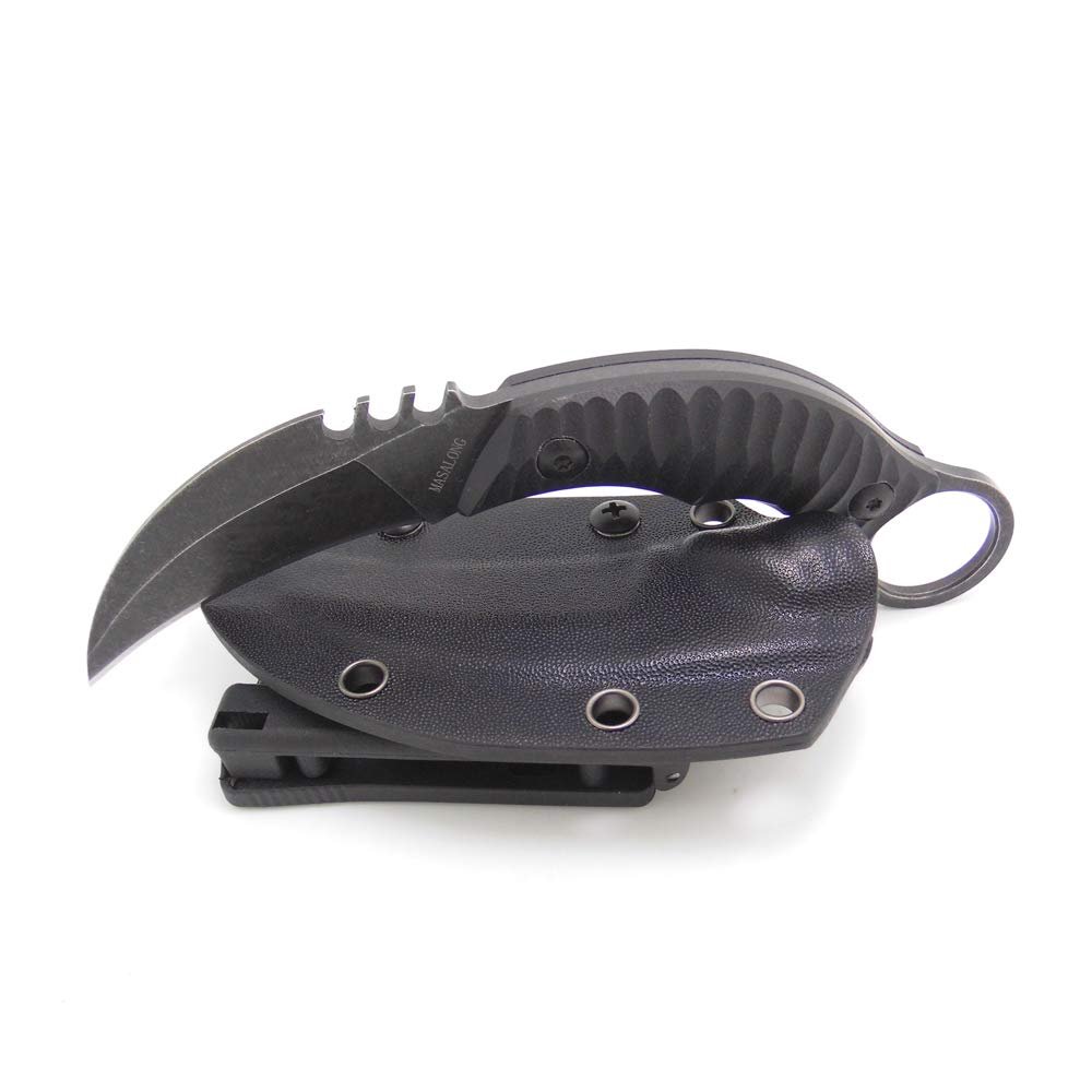 MASALONG Outdoor Survival Claw Tactical Knife Bear Finger Fixed Blade Knife with Sheath (Stone wash (s))