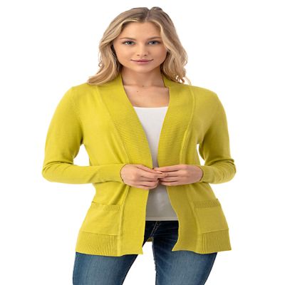 The Simpli Women's Open Long Cardigan Sweater with Pockets Lime L