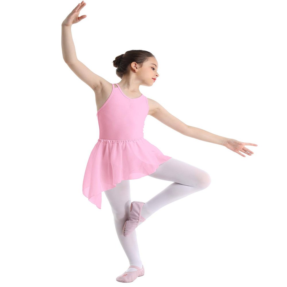 Agoky 2pcs Girls Long Sleeve/Sleeveless Leotard with Pro Tight Skirt Ballet Dance Tutu Dress Outfit Pink Criss-Cross Back 2
