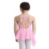 Agoky 2pcs Girls Long Sleeve/Sleeveless Leotard with Pro Tight Skirt Ballet Dance Tutu Dress Outfit Pink Criss-Cross Back 2 view 2