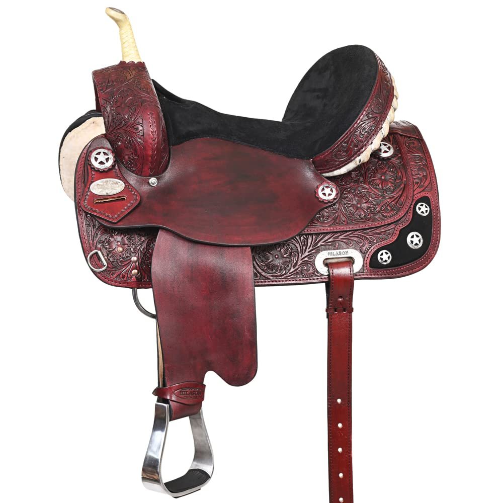 HILASON Western Horse Treeless Trail Barrel American Leather Saddle | for Horses