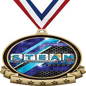 STEAM Medals - 2.5" Gold Academic Education Medal Award Includes Red White and Blue Neck Ribbon, Great Science Awards 100 Pack Prime