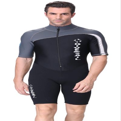 Men 1.5mm Shorty Wetsuit Quick Dry One Piece Swimmsuit Sun Protection Rash Guard Diving Skin L Grey