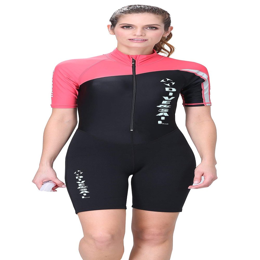 1.5mm Neoprene Dive Skin for Women UV Protection One Piece Shorty Wetsuit Quick Dry Swimmwear for Scuba Diving Swimming L Red