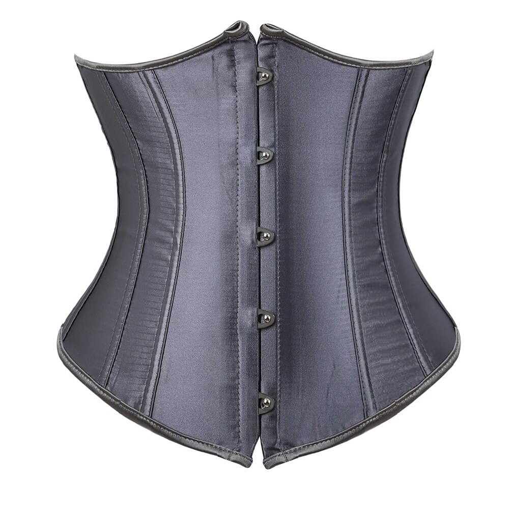 Grebrafan Women's Lace up Boned Brocade Waist Training Underbust Corsets Plus Size (US(14-16) 3XL, Gray)