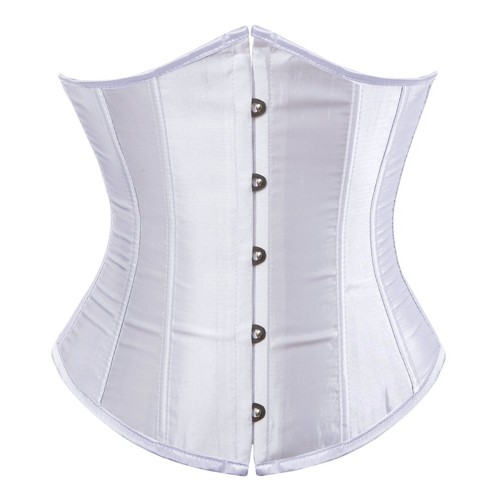 Grebrafan Women's Lace up Boned Brocade Waist Training Underbust Corsets Plus Size (US(12-14) 2XL, White)