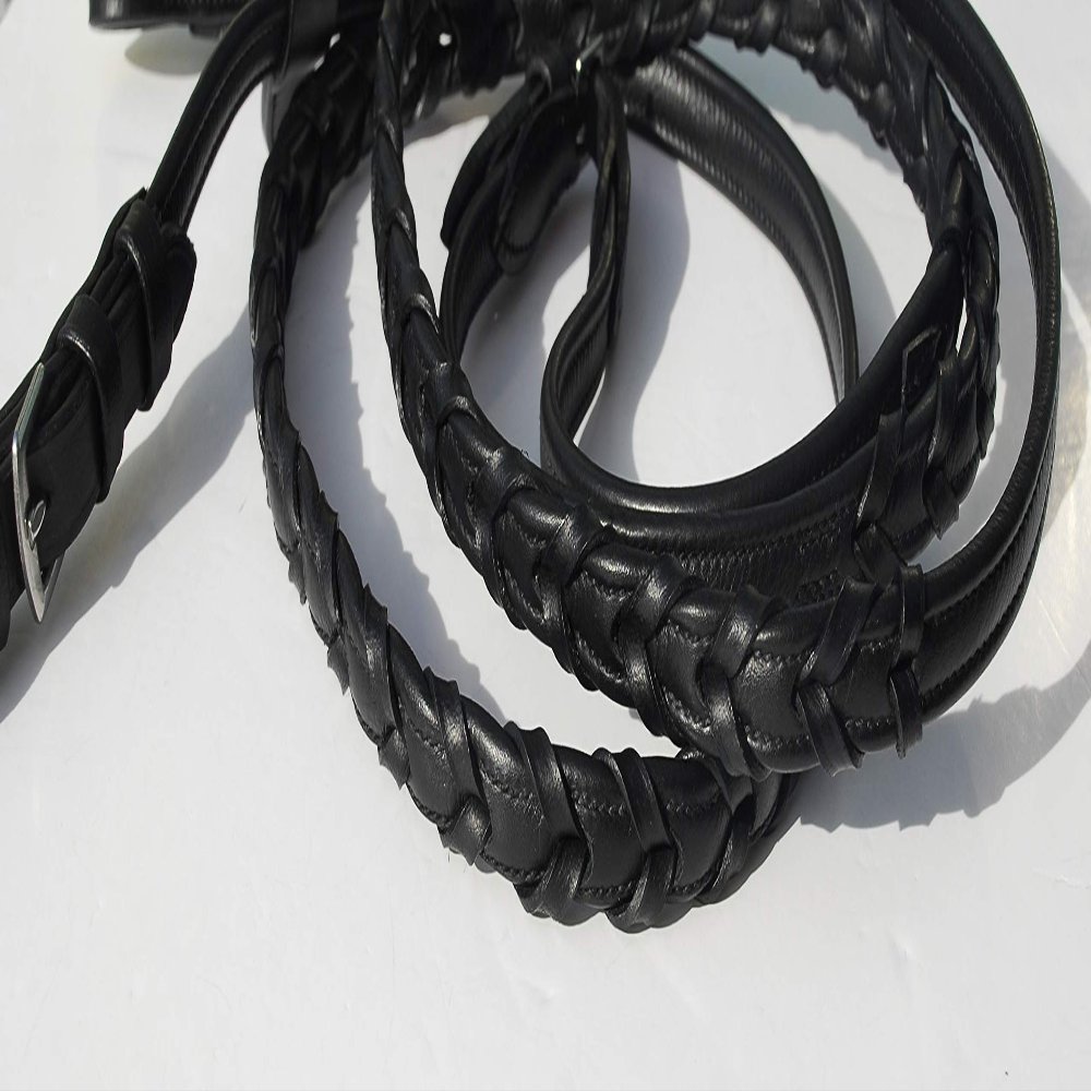 Rhinegold Softee Leather Laced Reins-Black
