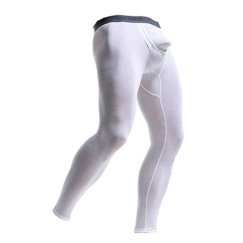 Ouruikia Men's Thermal Underwear Pants Modal Long Johns Tagless Lightweight Thermal Bottoms Separate Pouch (White, X-Large)