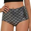 ANKOMINA Women High Waisted Holographic Mermaid Scale Print Booty Shorts Bottoms Silver view 1