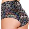 ANKOMINA Women High Waisted Holographic Mermaid Scale Print Booty Shorts Bottoms Silver view 2
