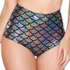 ANKOMINA Women High Waisted Holographic Mermaid Scale Print Booty Shorts Bottoms Silver view 3