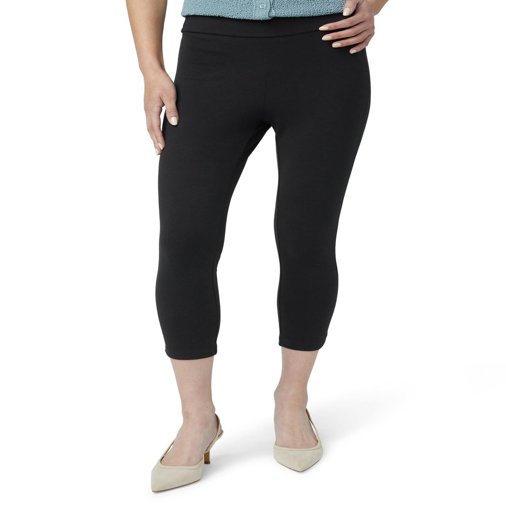 HUE womens Wide Waistband Blackout Cotton Capri Leggings, Assorted Hosiery, Black, 2X US