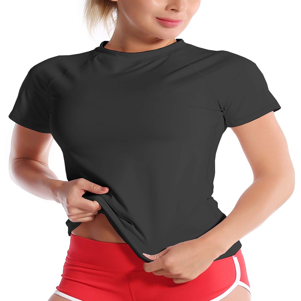 BUBBLELIME 4 Styles Long/Short Sleeve Rashguard for Women UPF 50+ Sun Protection - Basic Short Sleeve_SHADOWCHARCOAL X-Small_BWST002