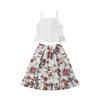 Infant Kid Baby Girls Strap Tops Sleeveless Ruffled Crop Top T-Shirt Floral Skirt 2Pcs Summer Outfit Clothing (3-4Y, White) view 1