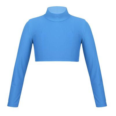 YiZYiF Kids Girls Basics Sportswear Athletic Long Sleeve Stretch Short Mock Neck T-Shirt Crop Top Blue 6