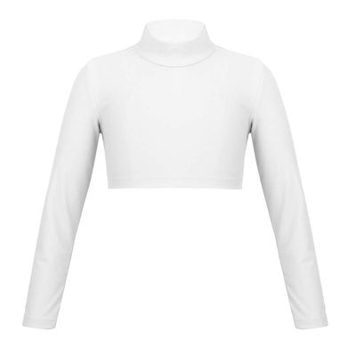 YiZYiF Kids Girls Basics Sportswear Athletic Long Sleeve Stretch Short Mock Neck T-Shirt Crop Top White 14