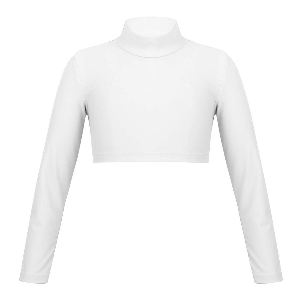 YiZYiF Kids Girls Basics Sportswear Athletic Long Sleeve Stretch Short Mock Neck T-Shirt Crop Top White 10