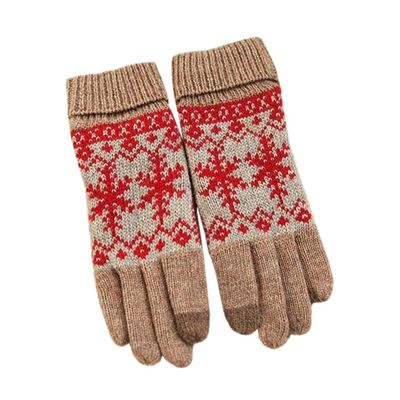 BIKMAN Winter Snowflake Knitted Gloves Mens Cashmere Thicken Jacquard Touchscreen Gloves (Coffee-1)