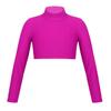 dPois Kids Girls Dance Crop Tops Long Sleeve High Neck Shirts Hip Hop Jazz Dancewear Gymnastcis T Shirt Streetwear Rose_Red 12 view 3