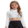dPois Kids Girls Dance Crop Tops Long Sleeve High Neck Shirts Hip Hop Jazz Dancewear Gymnastcis T Shirt Streetwear Ivory 8 view 1
