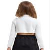 dPois Kids Girls Dance Crop Tops Long Sleeve High Neck Shirts Hip Hop Jazz Dancewear Gymnastcis T Shirt Streetwear Ivory 8 view 2