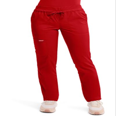 Cherokee Scrubs for Women Mid Rise Tapered Leg Drawstring Pant with 5 Pockets, Cargo Bottom with 2 Way Stretch Fabric - WW105, M, Red