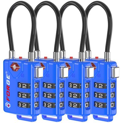 Bright Colors, TSA Approved Luggage Locks 4 Pack, Re-settable Combination with Alloy Body, Blue 4 Locks.