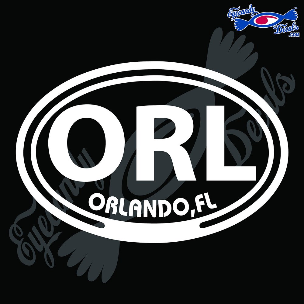 Eyecandy Decals ORL with Orlando Florida in Oval 5 INCH White Decal Sticker