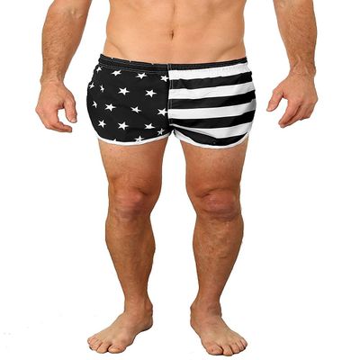 UZZI Men's Side Split Running Shorts 1830AF, Flag Black/White, S