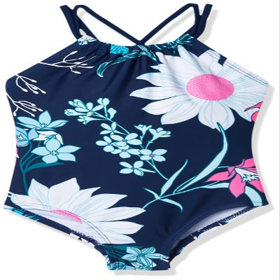 Kanu Surf Girls' Big Paige Floral Halter Top Beach Sport 1-Piece Swimsuit, Navy, 10