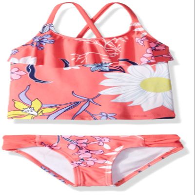 Kanu Surf girls Charlotte Flounce Tankini Beach Sport 2-piece Two Piece Swimsuit, Paige Coral Floral, 14 US