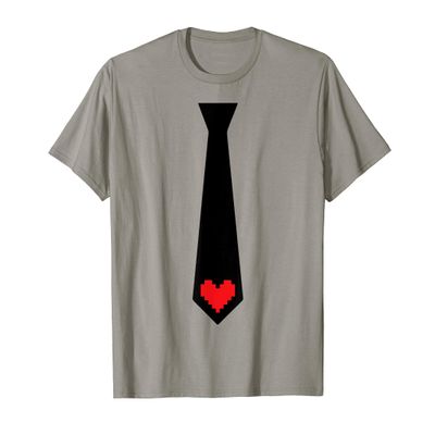 Valentines Day Gift for Men and Boys Tie Pixel Heart T-Shirt