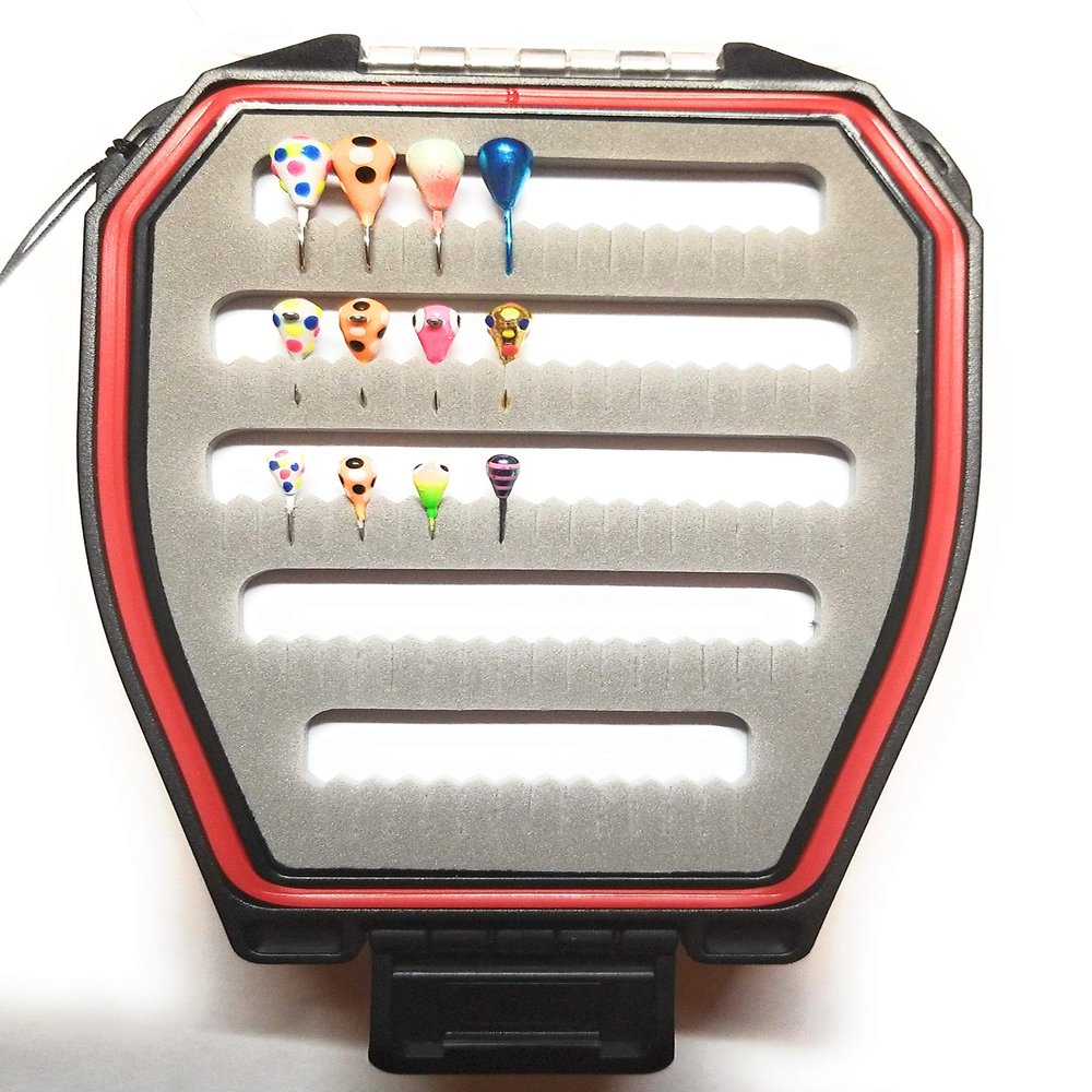 12 Piece Tungsten Ice Fishing Jig Kit with Double Sided Waterproof Jig Box