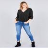 3/4 roll up Sleeve v-Neck w/Surplice Woven top Black view 2
