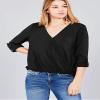 3/4 roll up Sleeve v-Neck w/Surplice Woven top Black view 3