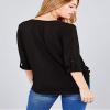 3/4 roll up Sleeve v-Neck w/Surplice Woven top Black view 4
