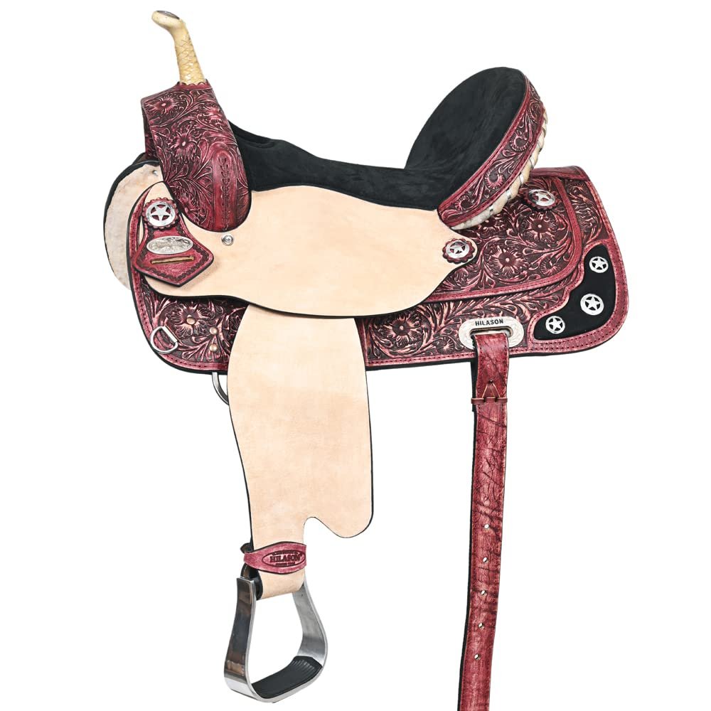 HILASON Western Horse Treeless Trail Barrel American Leather Saddle | for Horses