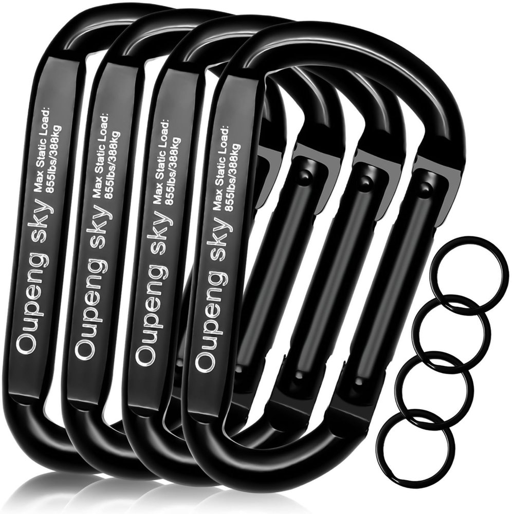 Carabiner Clip, 4 Pack, 855lbs3" Heavy Duty Caribeaners for Hammocks, Camping Accessories, Hiking, KeychainsOutdoors and Gym etc, Small Carabiners for Dog Leash, Harness and Key Ring, Black