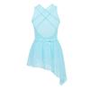 Agoky 2pcs Girls Long Sleeve/Sleeveless Leotard with Pro Tight Skirt Ballet Dance Tutu Dress Outfit Sky Blue Criss-Cross Back 6 view 2