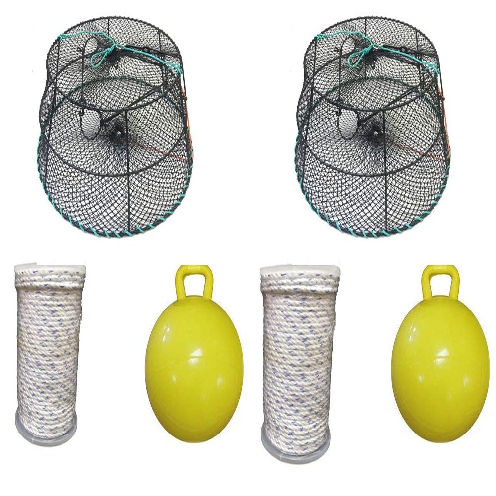 KUFA Sports 2-Pack Vinyl Coated Tower Style Prawn Trap (30"x20"x12"H, Mesh:1-1/8") with Prawn Trap Accessory Combo-(CT78+FYM405) X2
