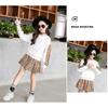 FTSUCQ Girls Checkered Printed Pullover Tracksuits Sweatshirt Top + Skirt,White 120 view 2