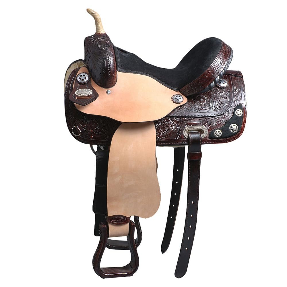 HILASON Western Horse Treeless Trail Barrel American Leather Saddle | for Horses