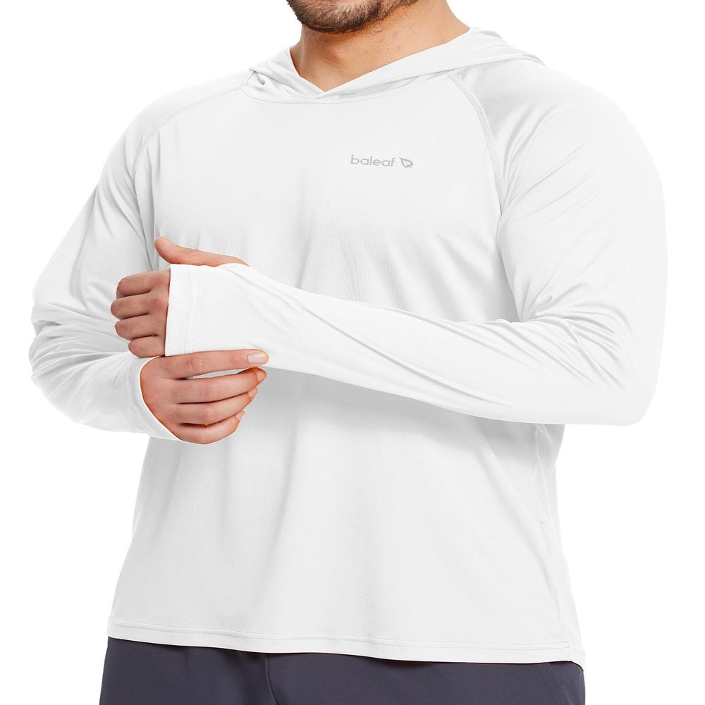 baleaf Men's UV SPF Hoodie Shirt UPF 50+ Sun Protection Long Sleeve T-Shirts Rash Guard Fishing Swimming Lightweight White Size XXL