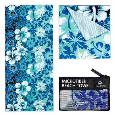 Elite Trend Microfiber Beach Towel for Adults with Bag - Extra Large 78x35 inch Lightweight Sand Free Quick Dry Towel for Travel, Swimming, Yoga, Camping (Hibiscus)