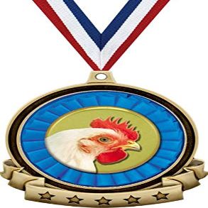 Chicken Medals - 2.5" Gold Chicken Medal Award Includes Red White and Blue Neck Ribbon, Great Chicken Awards 100 Pack Prime