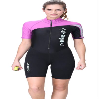Women's One Piece Diving Suit 1.5mm Neoprene Shorty Wetsuits UV Protection Anti-Jellyfish Rash Guard Quick Dry Swinsuit L Purple