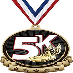 5K Race Medals - 2.5" Gold 5K Medal Award Includes Red White and Blue Neck Ribbon, Great Racing Awards 100 Pack Prime