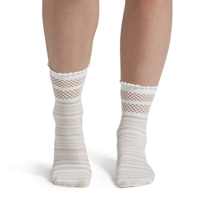 Hue Women's Fashion Shortie Anklet Socks, Assorted Casual Sock, White - Net Stripe, One Size US
