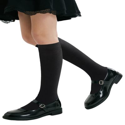 COTTON DAY 3 Pack Kids Girls Soft Knee High School Uniform Dress Socks Seamless Toe 8-10 Years Black L (10)